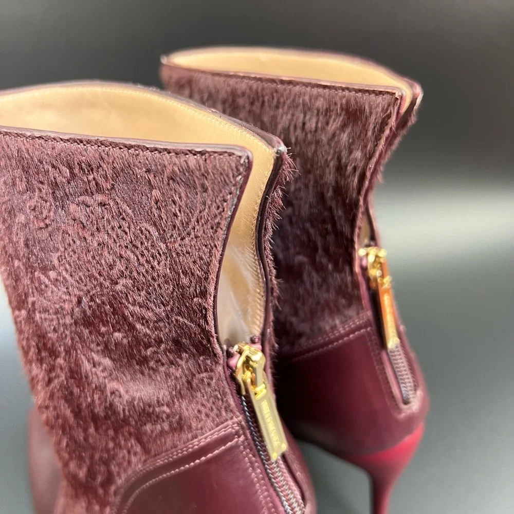 Bruno Magli Sophisticated Wine-Red Pointed High Heel Glam Ankle Boots Size 37